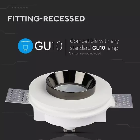 GU10 Fitting Gypsum White Recessed Light With Black Metal Round