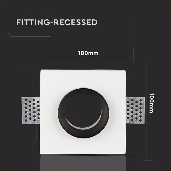 GU10 Fitting Gypsum White Recessed Light With Black Metal Square