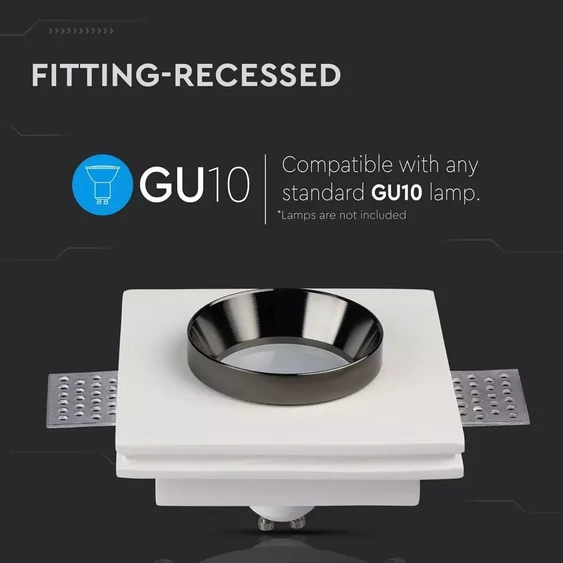 GU10 Fitting Gypsum White Recessed Light With Black Metal Square