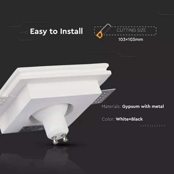 GU10 Fitting Gypsum White Recessed Light With Black Metal Square