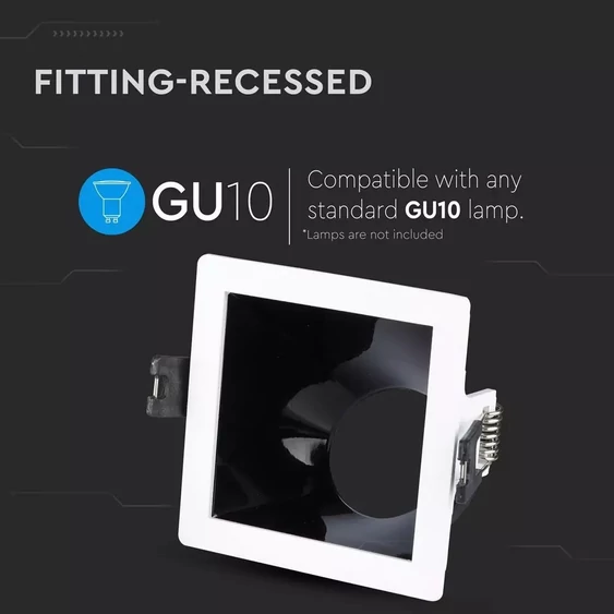 GU10 Fitting White+Black Square VT-875