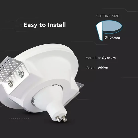 V-TAC GU10 LED spotlámpa keret, fehér fix lámpatest - SKU 3640