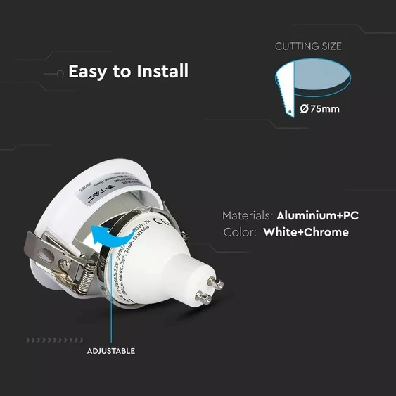 GU10 Fitting White+Chorme Round VT-873