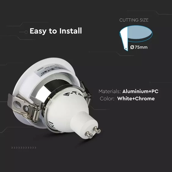 GU10 Fitting White+Chorme Round VT-874