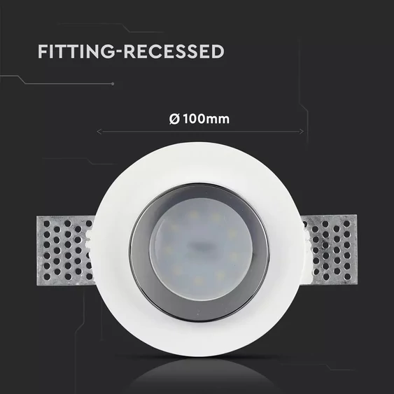 GU10 Fitting Gypsum White Recessed Light With Chrome Metal Round