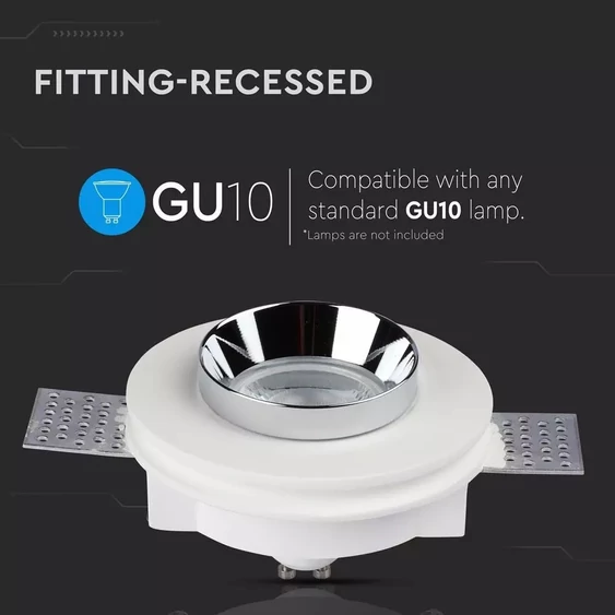 GU10 Fitting Gypsum White Recessed Light With Chrome Metal Round