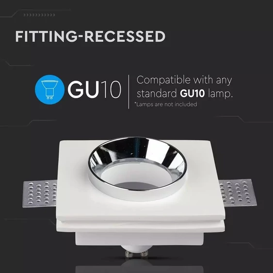 GU10 Fitting Gypsum White Recessed Light With Chrome Metal Square