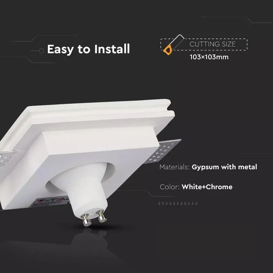 GU10 Fitting Gypsum White Recessed Light With Chrome Metal Square