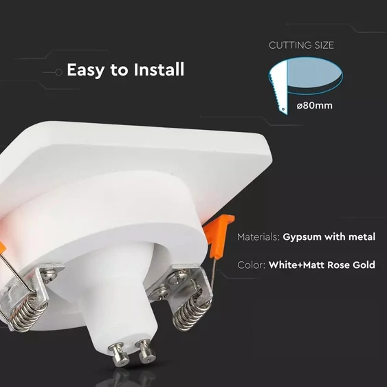 V-TAC GU10 LED spotlámpa keret, fehér+rózsaarany fix lámpatest - SKU 3117