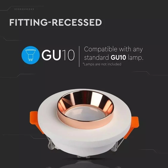 V-TAC GU10 LED spotlámpa keret, fehér+rózsaarany fix lámpatest - SKU 3123