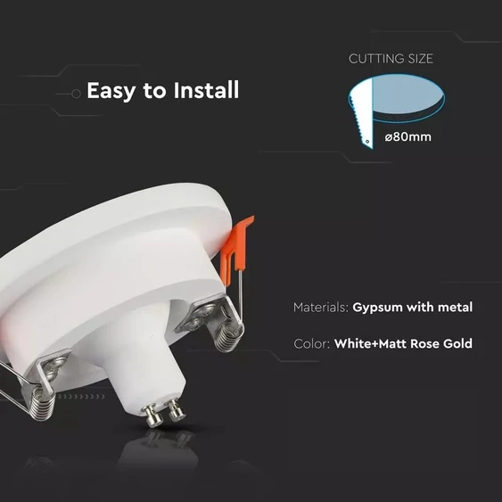 V-TAC GU10 LED spotlámpa keret, fehér+rózsaarany fix lámpatest - SKU 3123
