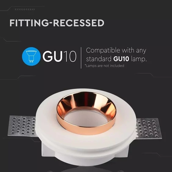 GU10 Fitting Gypsum White Recessed Light With Rose Gold  Metal Round