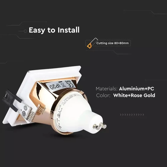 GU10 Fitting White+Rose Gold Square VT-875