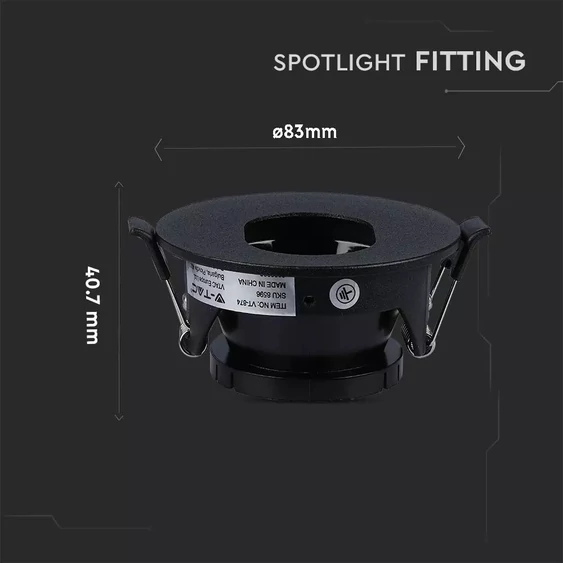 GU10 Fitting Black + Black  Round