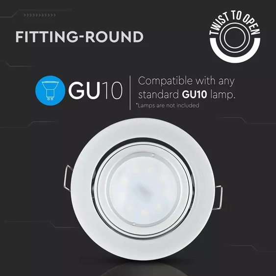 V-TAC Twist-To-Open GU10 LED spotlámpa keret, króm billenthető lámpatest - SKU 3647