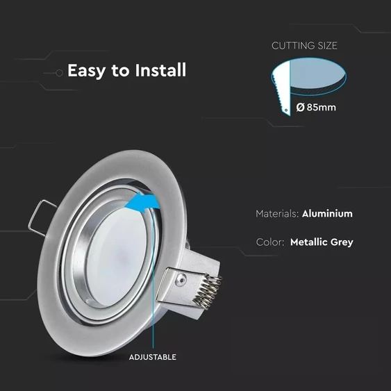 V-TAC Twist-To-Open GU10 LED spotlámpa keret, króm billenthető lámpatest - SKU 3647