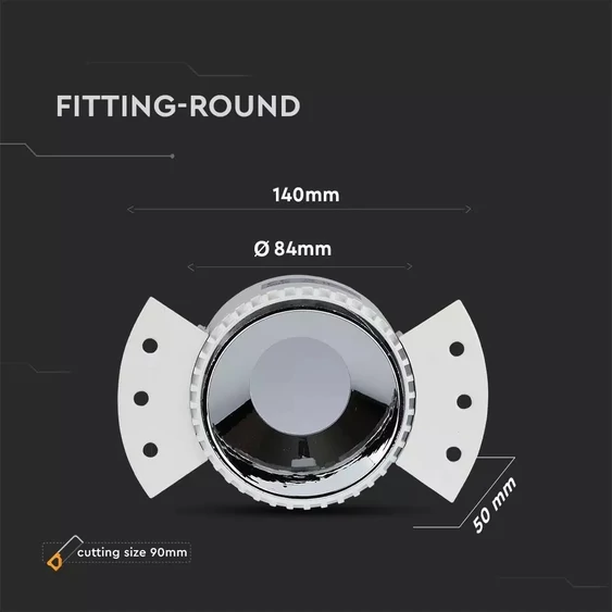 GU10 Fitting Round  With White Frame + Chrome Reflector