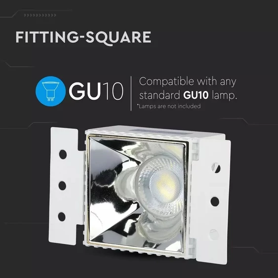 GU10 Fitting Square With White Frame + Chrome Reflector