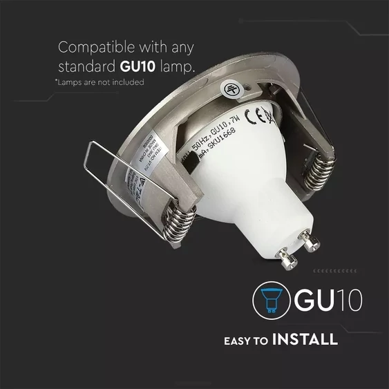 V-TAC Twist-To-Open GU10 LED spotlámpa keret, matt króm fix lámpatest - SKU 3643