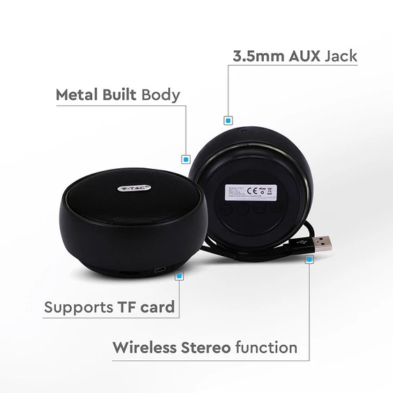 Portable Bluetooth Speaker With Micro USB And High End Cable 800mah Battery Black