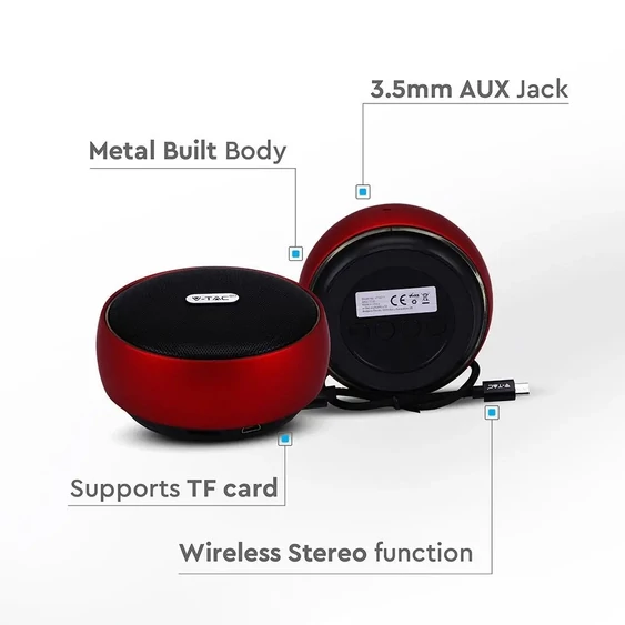 Portable Bluetooth Speaker With Micro USB And High End Cable 800mah Battery Red