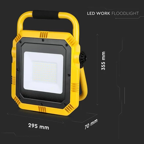 V-TAC hordozható 230V LED reflektor 50W hideg fehér 80 Lm/W - SKU 946