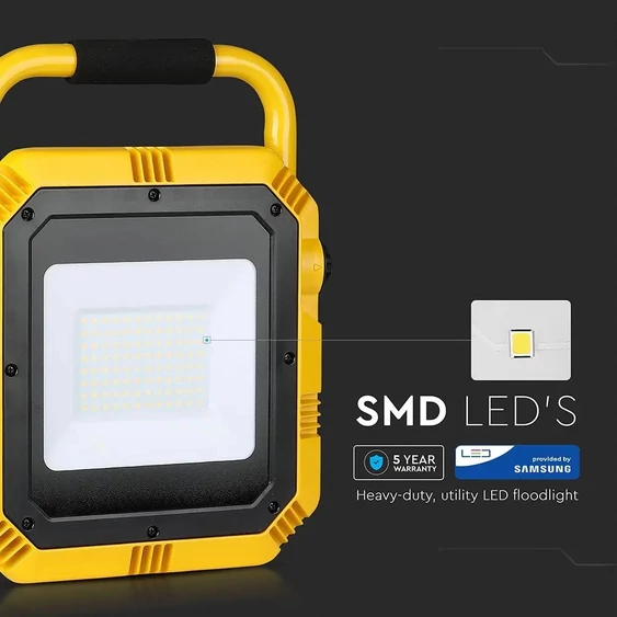 V-TAC hordozható 230V LED reflektor 50W hideg fehér 80 Lm/W - SKU 946