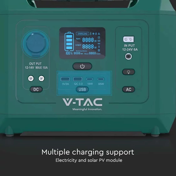 V-TAC hordozható töltőállomás 300W, napelemes töltési lehetőséggel, EU dugaljjal - SKU 11625