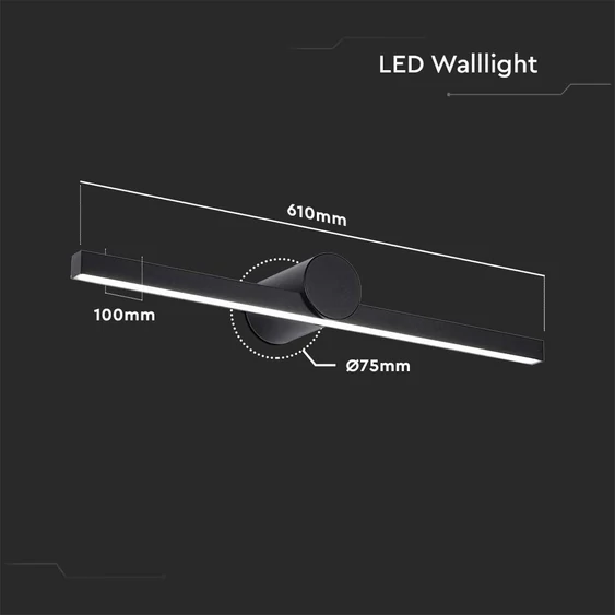 V-TAC IP65 fali 10W tükör- és képvilágítás, fekete házzal, természetes fehér, 150 Lm/W - SKU 405841