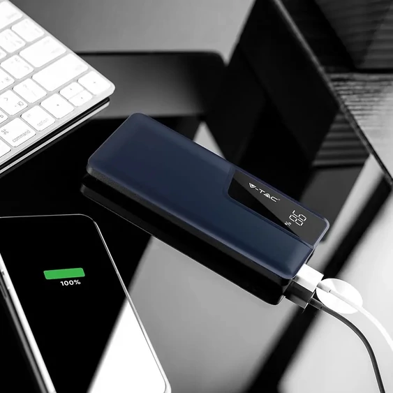 V-TAC kék, 10000mAh powerbank, kijelzővel - SKU 8872