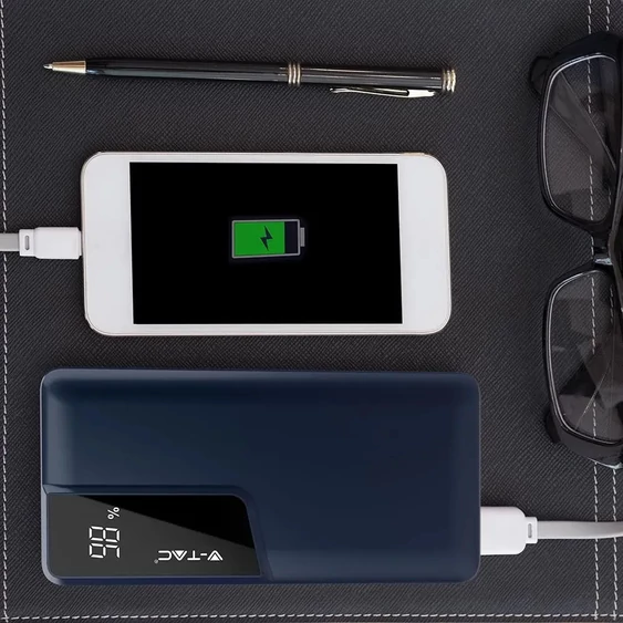 V-TAC kék, 10000mAh powerbank, kijelzővel - SKU 8872