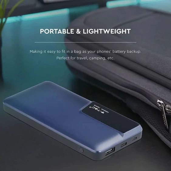 V-TAC kék, 10000mAh powerbank, kijelzővel - SKU 8872