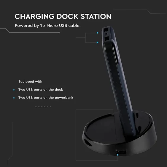 V-TAC kék, 8000mAh powerbank vezeték nélküli töltővel, kijelzővel - SKU 8862