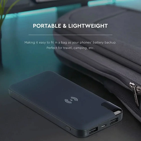 V-TAC kék, 8000mAh powerbank vezeték nélküli töltővel, kijelzővel - SKU 8862