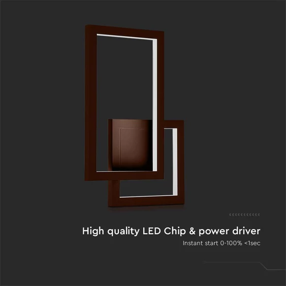 V-TAC kettős négyszög 20W Corten barna fali lámpa, IP20, meleg fehér, 120 Lm/W - SKU 6840