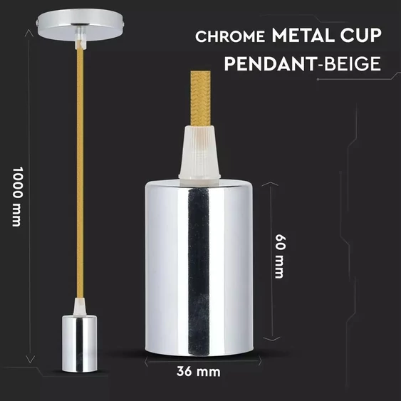 Chrome Metal Cup Pendant Light Beige