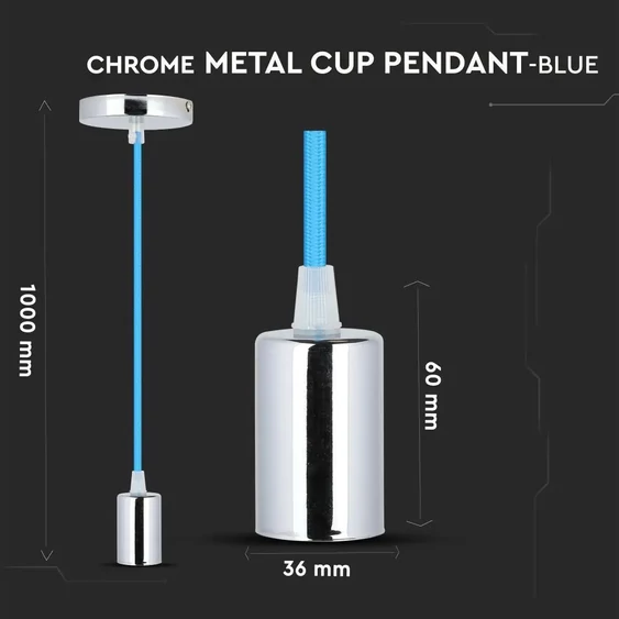 Chrome Metal Cup Pendant Light Blue
