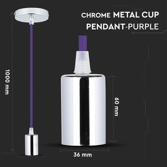 Chrome Metal Cup Pendant Light Purple