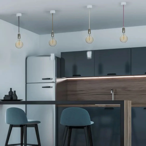 Chrome Metal Cup Pendant Light Purple