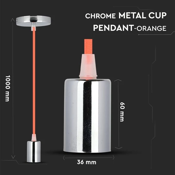 Chrome Metal Cup Pendant Light Orange
