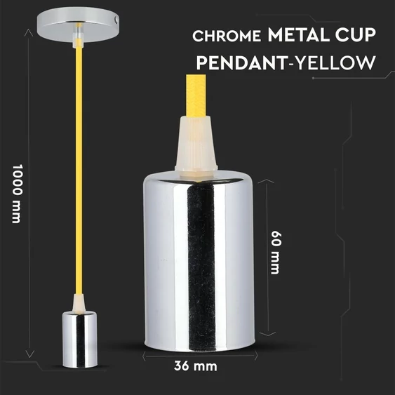 Chrome Metal Cup Pendant Light Yellow