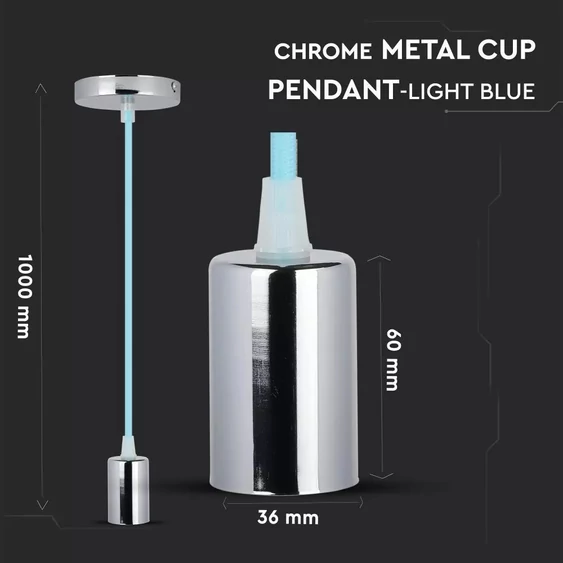 Chrome Metal Cup Pendant Light Blue