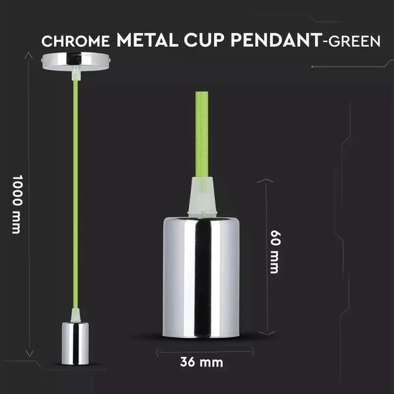 Chrome Metal Cup Pendant Light Green
