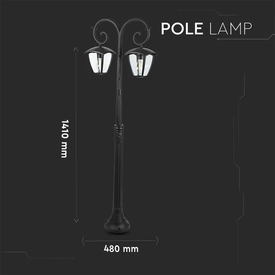 Pole Lamp 2XE27 1410mm IP44 Black