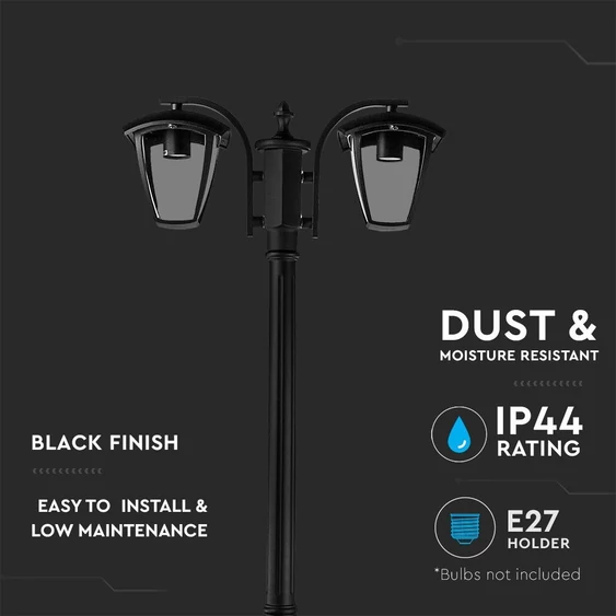 Pole Lamp 2XE27 1990mm IP44 Black