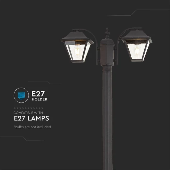 Pole Lamp 2XE27 2280mm IP44 Black