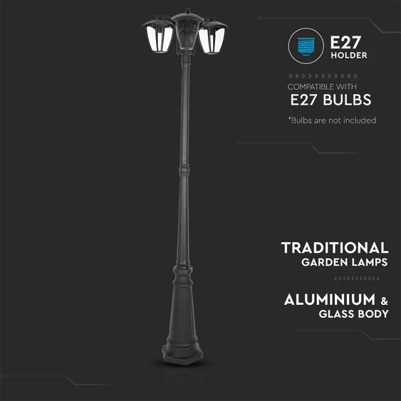 Pole Lamp 3XE27 1990mm IP44 Black