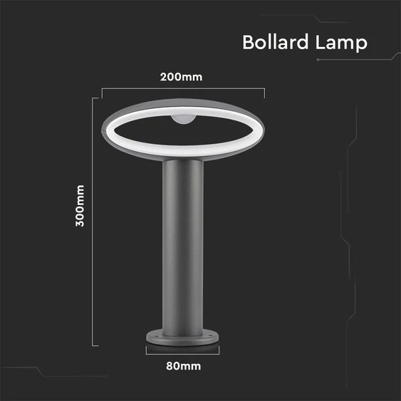 9W LED Bollard Lamp Dark Grey Aluminium 30CM 4000K IP54