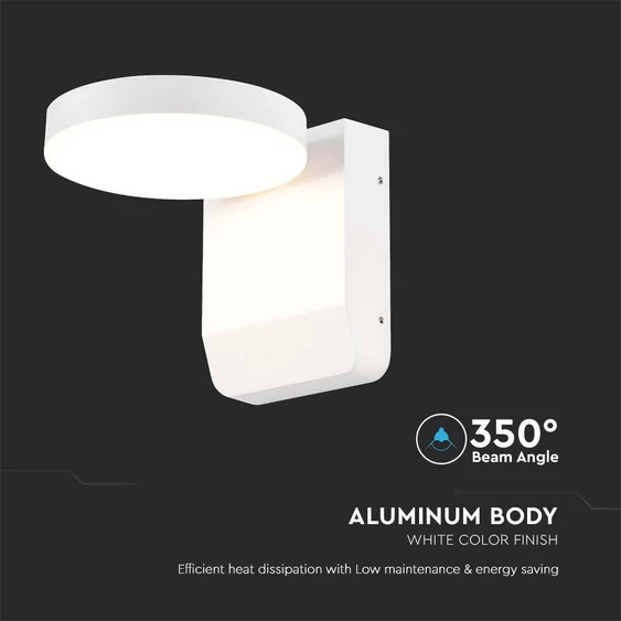 V-TAC kültéri 17W LED lámpa, kerek forgatható fejjel, fehér házzal, természetes fehér - SKU 2951