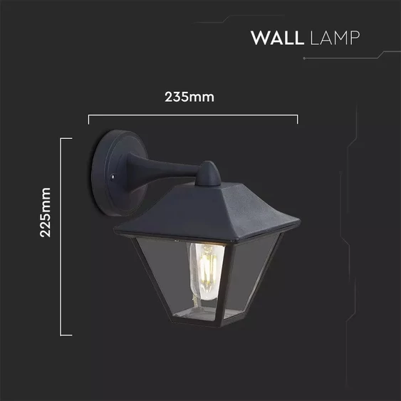 Wall Lamp E27 Matt Balck Clear Glass